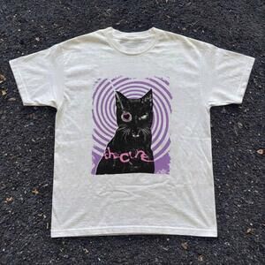 Gildan White And Purple Graphic Cat Tee